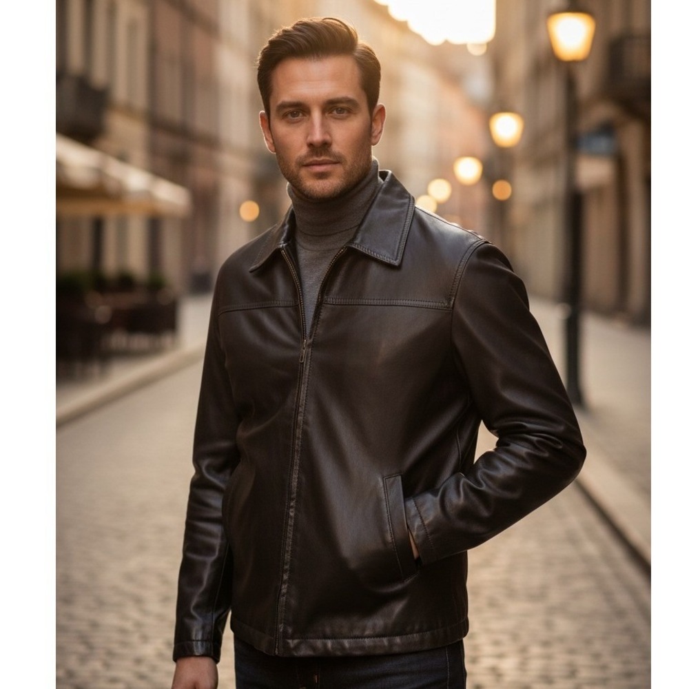 Arizona Jean Company Black Faux Leather Full Zip Jacket Mens S #318F